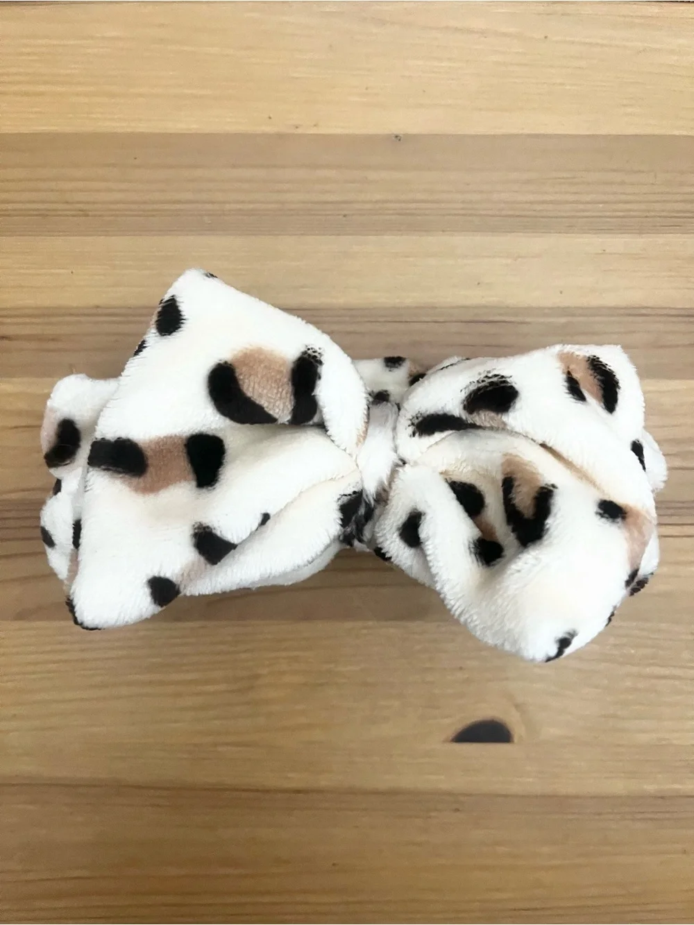 NEW Plush Leopard Print Bow Headband Cream and Brown